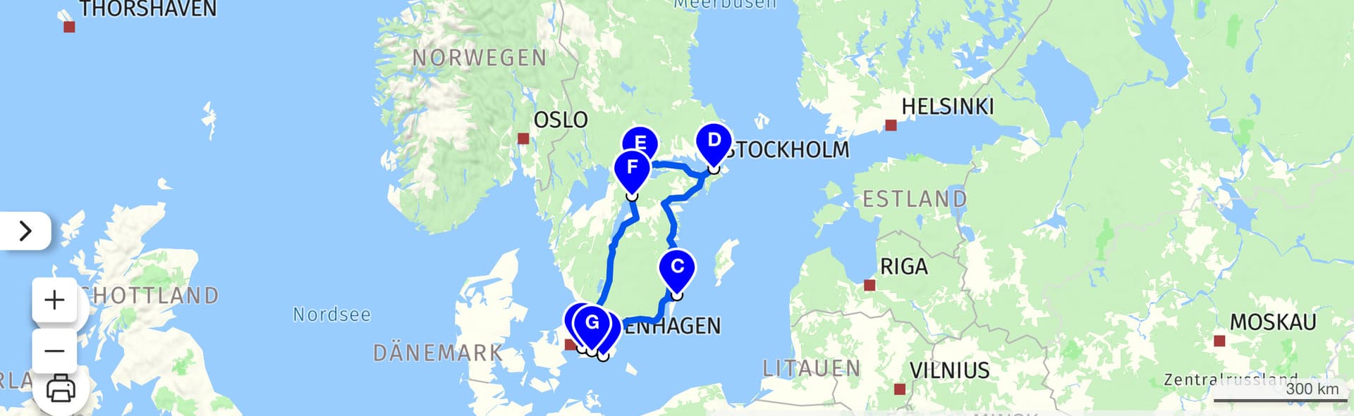 Übersicht der Reiseroute durch Südschweden mit dem Wohnmobil