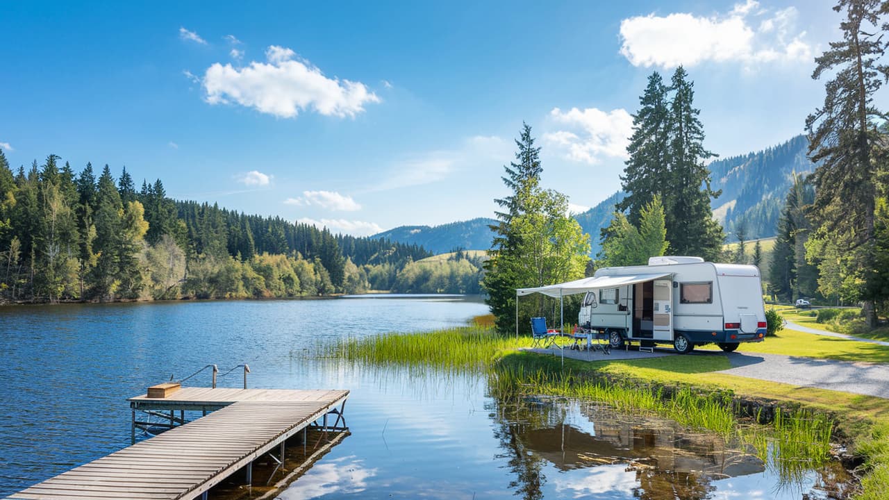 Panoramablick über schwedische Landschaft mit See und Wald