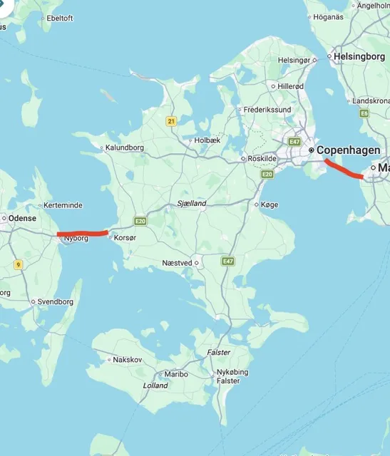 Route nach Dänemark über die drei dänischen Brücken — Lillebælt, Storebælt und Öresund