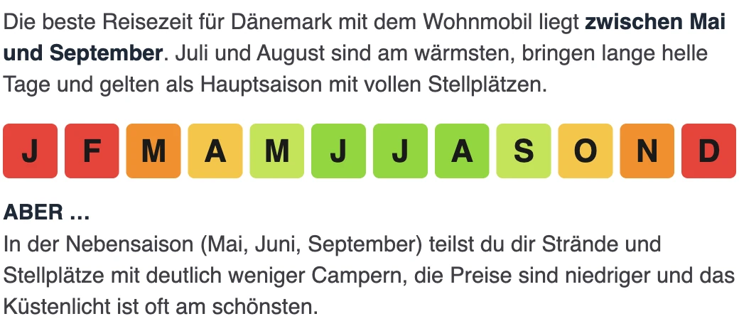 Beste Reisezeit Dänemark mit dem Wohnmobil: Monatsübersicht mit Mai bis September als beste Zeit