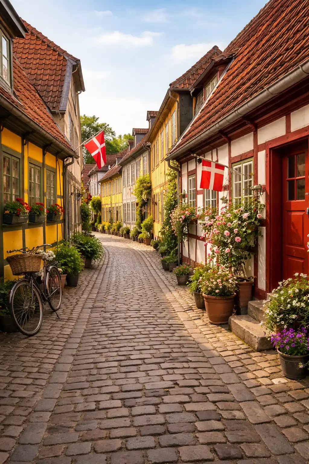 Middelfart Altstadt mit historischen Fachwerkhäusern und Hafen