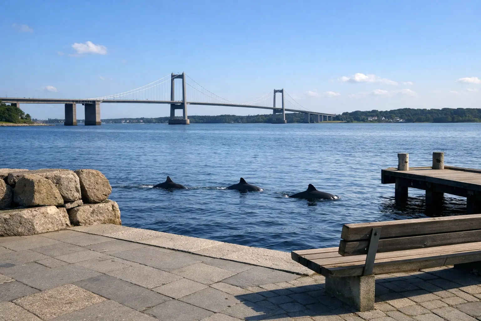 Middelfart Hafenpromenade am Kleinen Belt wo man Schweinswale beobachten kann