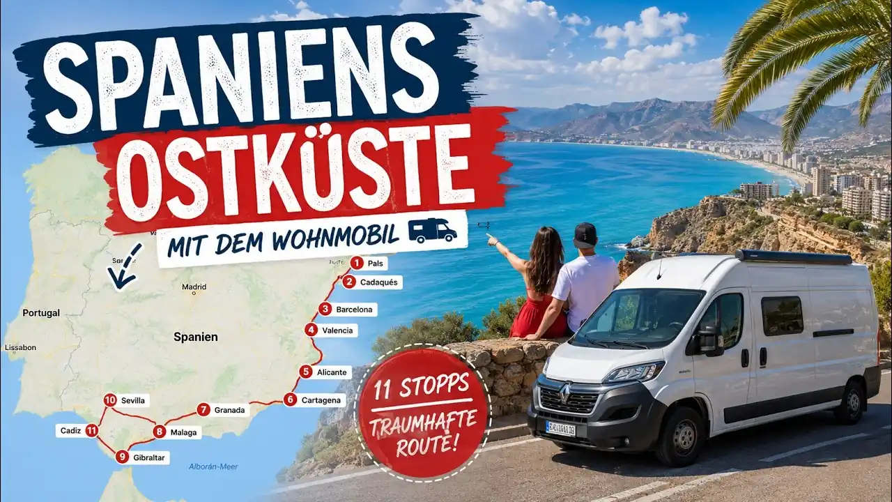 Wohnmobil an der spanischen Ostküste mit Blick über das Mittelmeer auf der Route von der Costa Brava bis Gibraltar