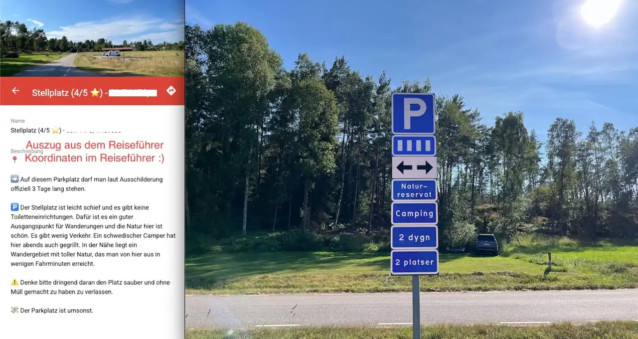 Camping erlaubt Schild am Stendörren Naturreservat - 2 Tage kostenlos